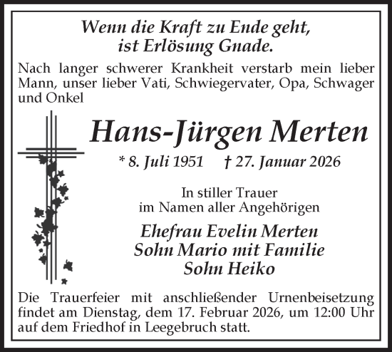 Traueranzeige von Hans-Jürgen Merten von Märkische Oderzeitung