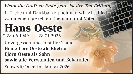 Traueranzeige von Hans Oeste von MO Uckerm.-Anz.