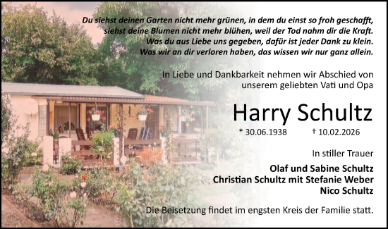 Traueranzeige von Harry Schultz von Märkische Oderzeitung