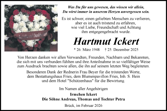 Traueranzeige von Hartmut Ickert von Märkische Oderzeitung