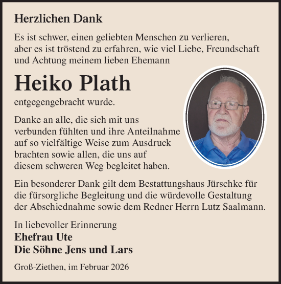 Traueranzeige von Heiko Plath von Märkische Oderzeitung