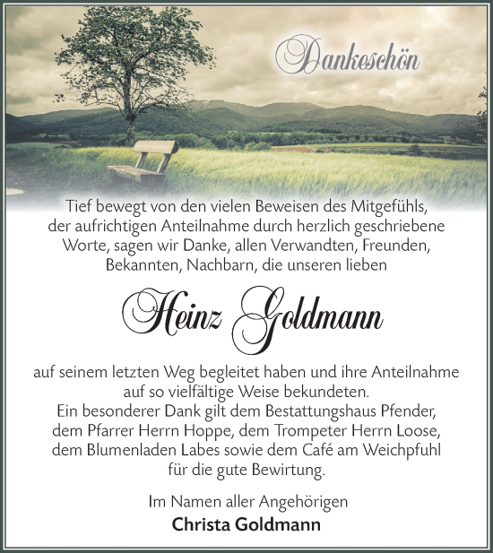 Traueranzeige von Heinz Goldmann von Blickpunkt Jüterbog/Luckenwalde