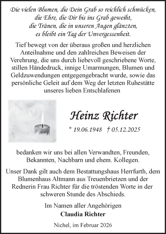 Traueranzeige von Heinz Richter von Märkische Oderzeitung