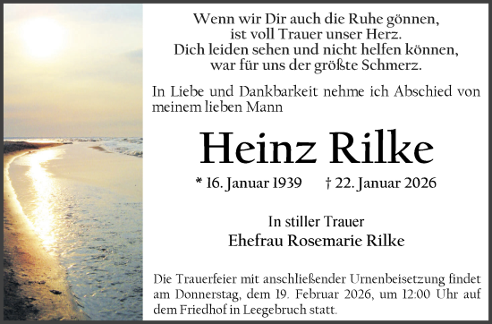 Traueranzeige von Heinz Rilke von Märkische Oderzeitung