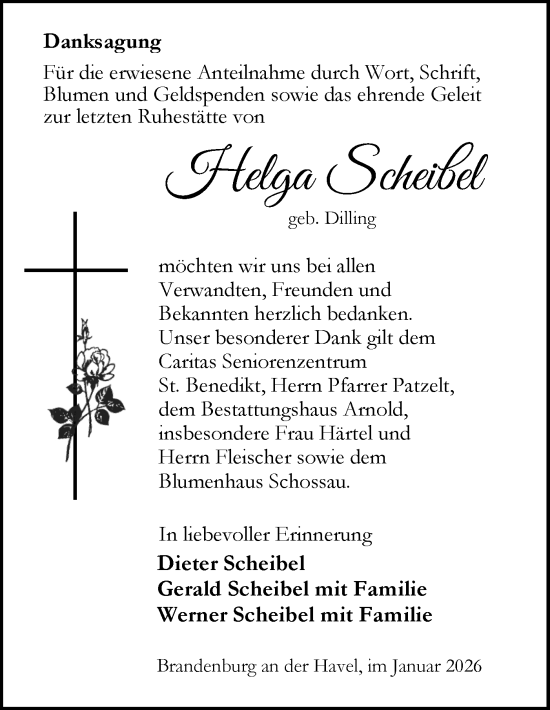 Traueranzeige von Helga Scheißel von Märkische Oderzeitung