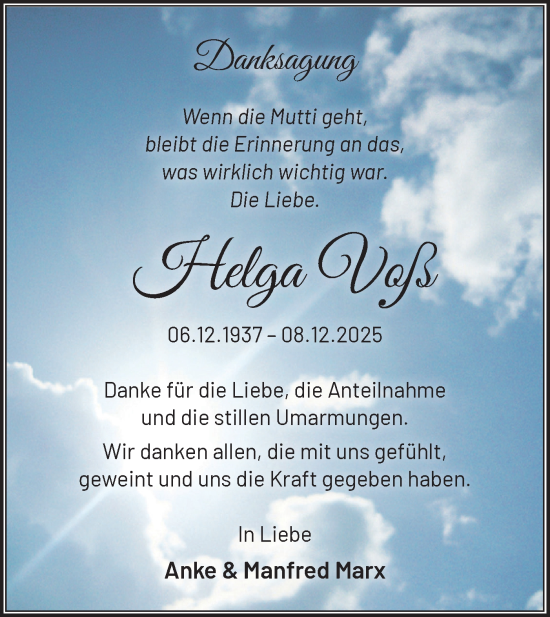 Traueranzeige von Helga Voß von Märkische Oderzeitung