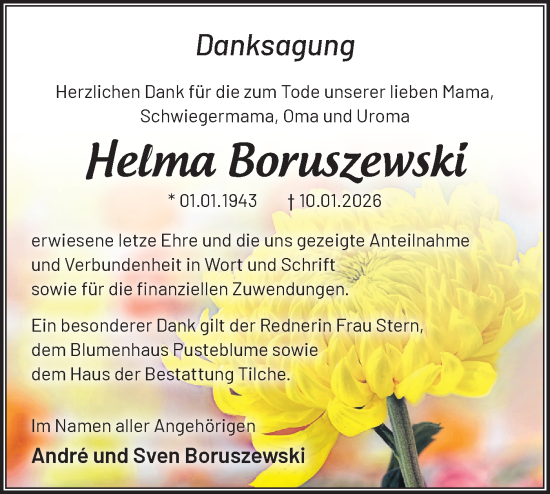 Traueranzeige von Helma Boruszewski von Märkische Oderzeitung