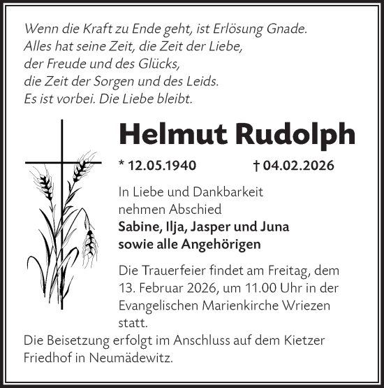 Traueranzeige von Helmut Rudolph von MO Oderld.-Echo