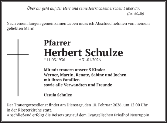 Traueranzeige von Herbert Schulze von Märkische Oderzeitung