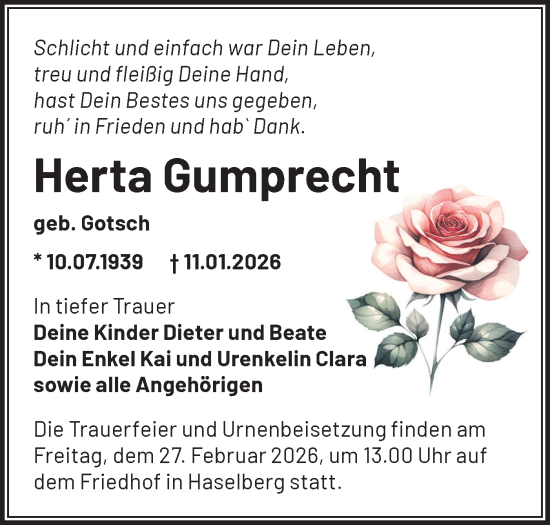 Traueranzeige von Herta Gumprecht von MO Oderld.-Echo