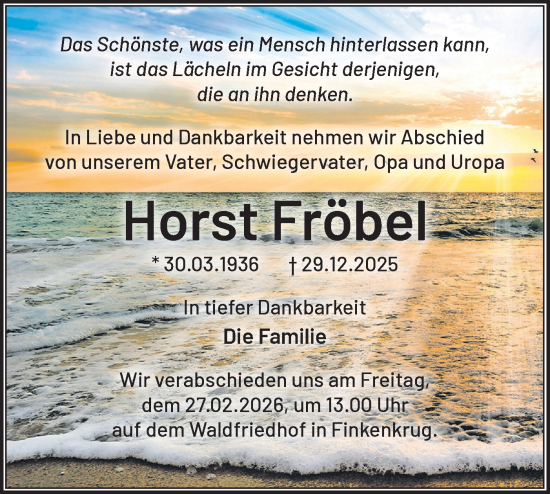 Traueranzeige von Horst Fröbel von Märkische Oderzeitung