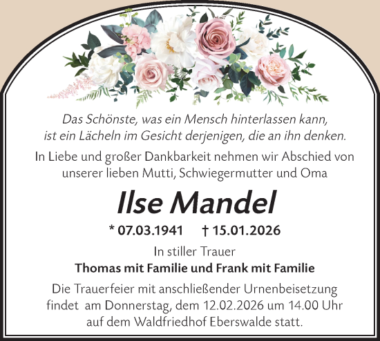 Traueranzeige von Ilse Mandel von Märkische Oderzeitung