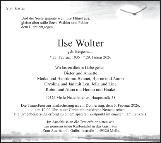 Traueranzeige von Ilse Wolter von Märkische Oderzeitung