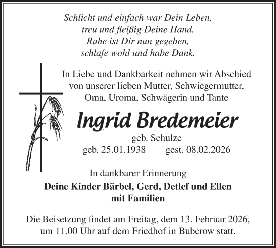 Traueranzeige von Ingrid Bredemeier von Märkische Oderzeitung