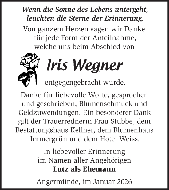 Traueranzeige von Iris Wegner von MO Uckerm.-Anz.