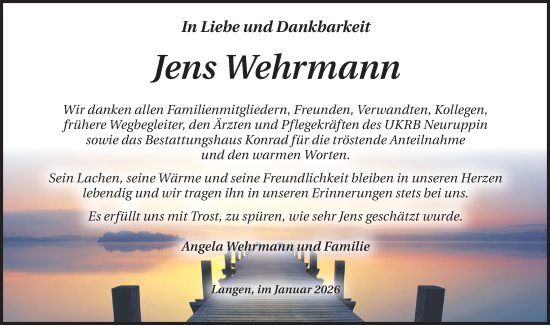 Traueranzeige von Jens Wehrmann von Märkische Oderzeitung