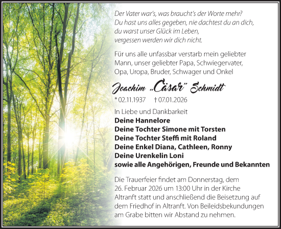 Traueranzeige von Joachim Schmidt von MO Oderld.-Echo