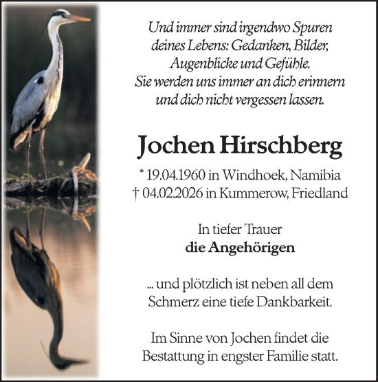 Traueranzeige von Jochen Hirschberg von Märkische Oderzeitung