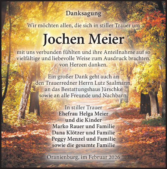 Traueranzeige von Jochen Meier von Märkische Oderzeitung