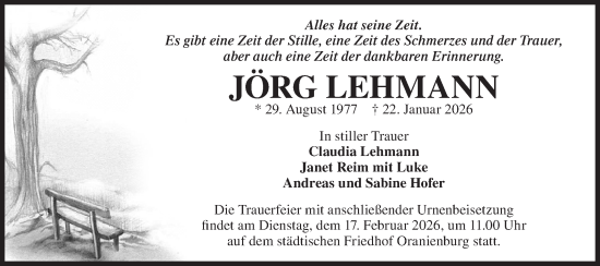 Traueranzeige von Jörg Lehmann von Märkische Oderzeitung