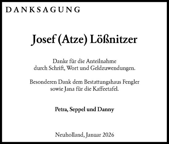 Traueranzeige von Josef Lößnitzer von Märkische Oderzeitung