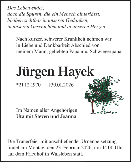 Traueranzeige von Jürgen Hayek von Märkische Oderzeitung