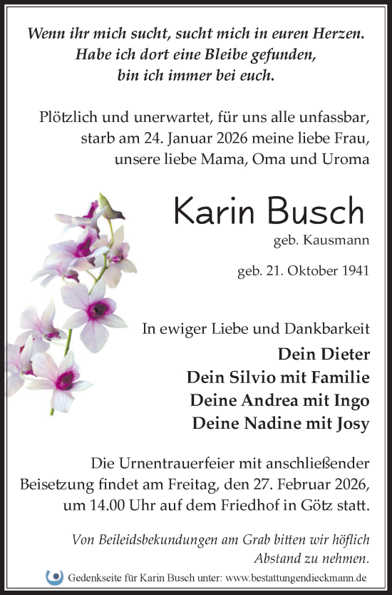 Traueranzeige von Karin Busch von Märkische Oderzeitung