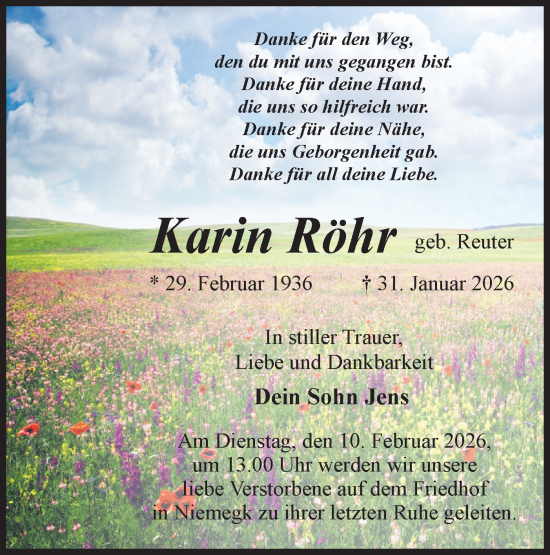 Traueranzeige von Karin Röhr von Märkische Oderzeitung