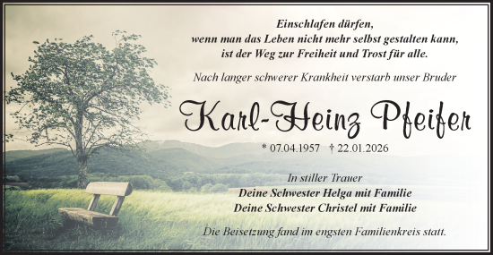 Traueranzeige von Karl-Heinz Pfeifer von Blickpunkt Jüterbog/Luckenwalde
