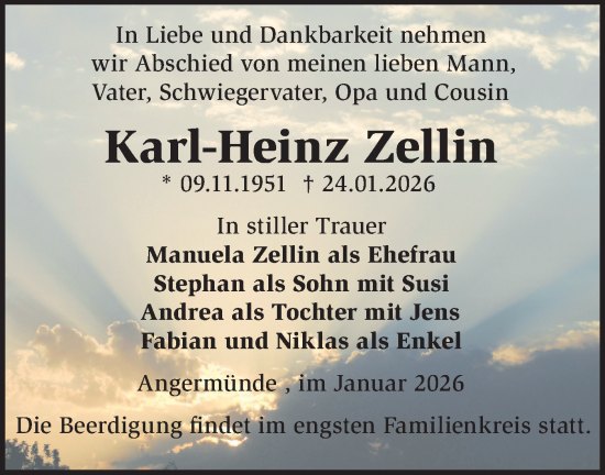 Traueranzeige von Karl-Heinz Zellin von MO Uckerm.-Anz.