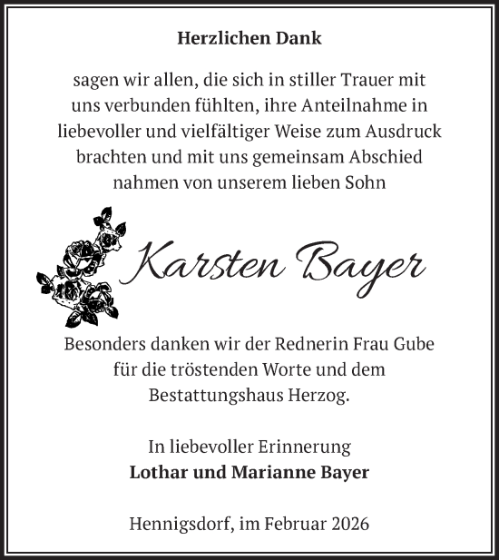 Traueranzeige von Karsten Bayer von Märkische Oderzeitung