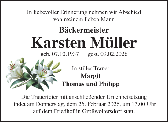 Traueranzeige von Karsten Müller von Märkische Oderzeitung
