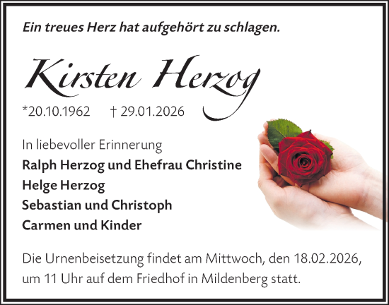 Traueranzeige von Kirsten Herzog von Märkische Oderzeitung