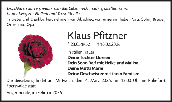Traueranzeige von Klaus Pfitzner von MO Uckerm.-Anz.
