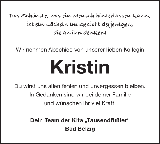 Traueranzeige von Kristin  von Märkische Oderzeitung