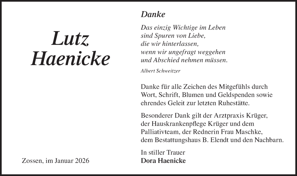  Traueranzeige für Lutz Haenicke vom 07.02.2026 aus Blickpunkt Ludwigsfelde/Zossen