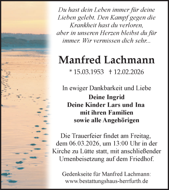 Traueranzeige von Manfred Lachmann von Märkische Oderzeitung
