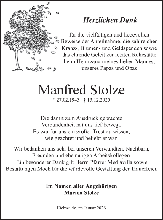 Traueranzeige von Manfred Stolze von Blickpunkt Königs Wusterhausen