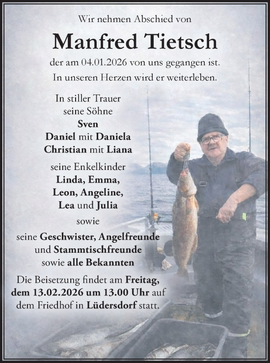 Traueranzeige von Manfred Tietsch von Märkische Oderzeitung