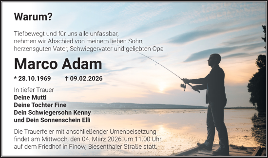 Traueranzeige von Marco Adam von Märkische Oderzeitung