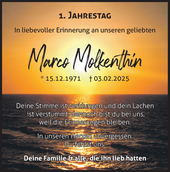 Traueranzeige von Marco Molkenthin von Märkische Oderzeitung