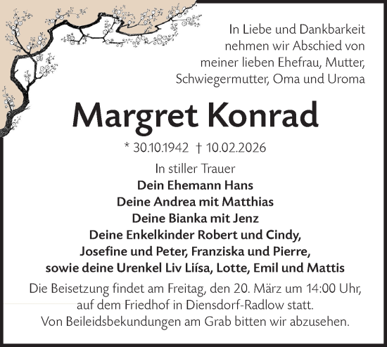 Traueranzeige von Margret Konrad von Märkische Oderzeitung