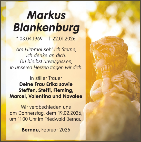 Traueranzeige von Markus Blankenburg von Märkische Oderzeitung