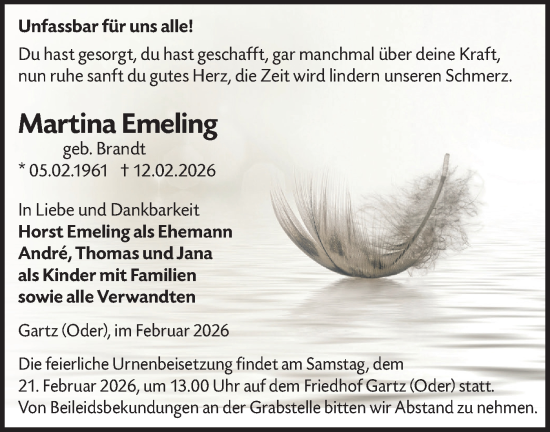 Traueranzeige von Martina Emeling von MO Uckerm.-Anz.