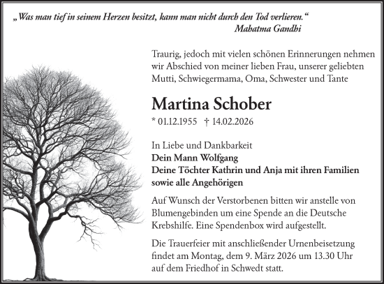 Traueranzeige von Martina Schober von MO Uckerm.-Anz.