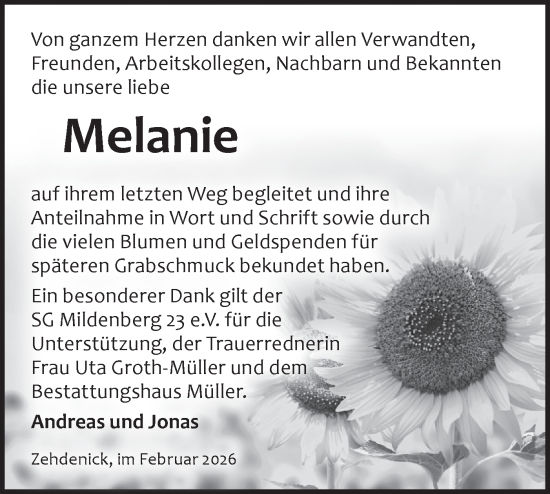 Traueranzeige von Melanie  von Märkische Oderzeitung