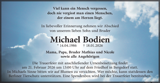 Traueranzeige von Michael Bodien von Märkische Oderzeitung