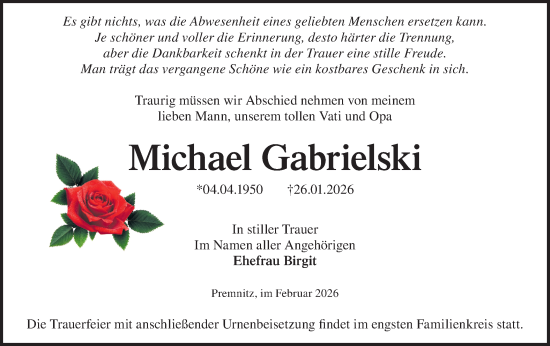 Traueranzeige von Michael Gabrielski von Märkische Oderzeitung