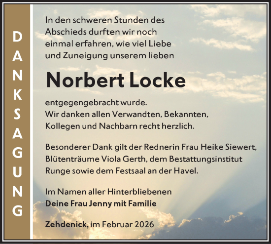 Traueranzeige von Norbert Locke von Märkische Oderzeitung
