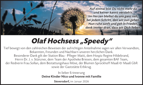 Traueranzeige von Olaf Hochsess von Märkische Oderzeitung